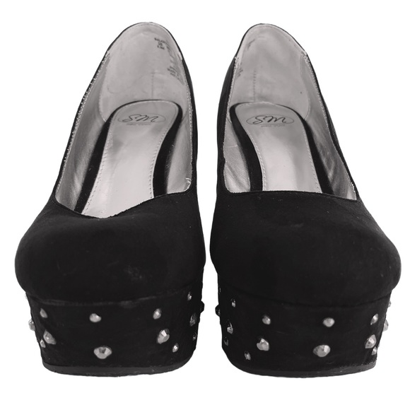 Suede and Rhinestones Platform Shoes - Picture 4 of 10